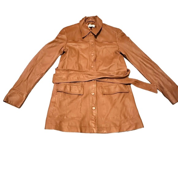 & Other Stories Jackets & Blazers - & Other Stories Lambskin Leather Over Shirt Chore Jacket Cognac Size 2 New